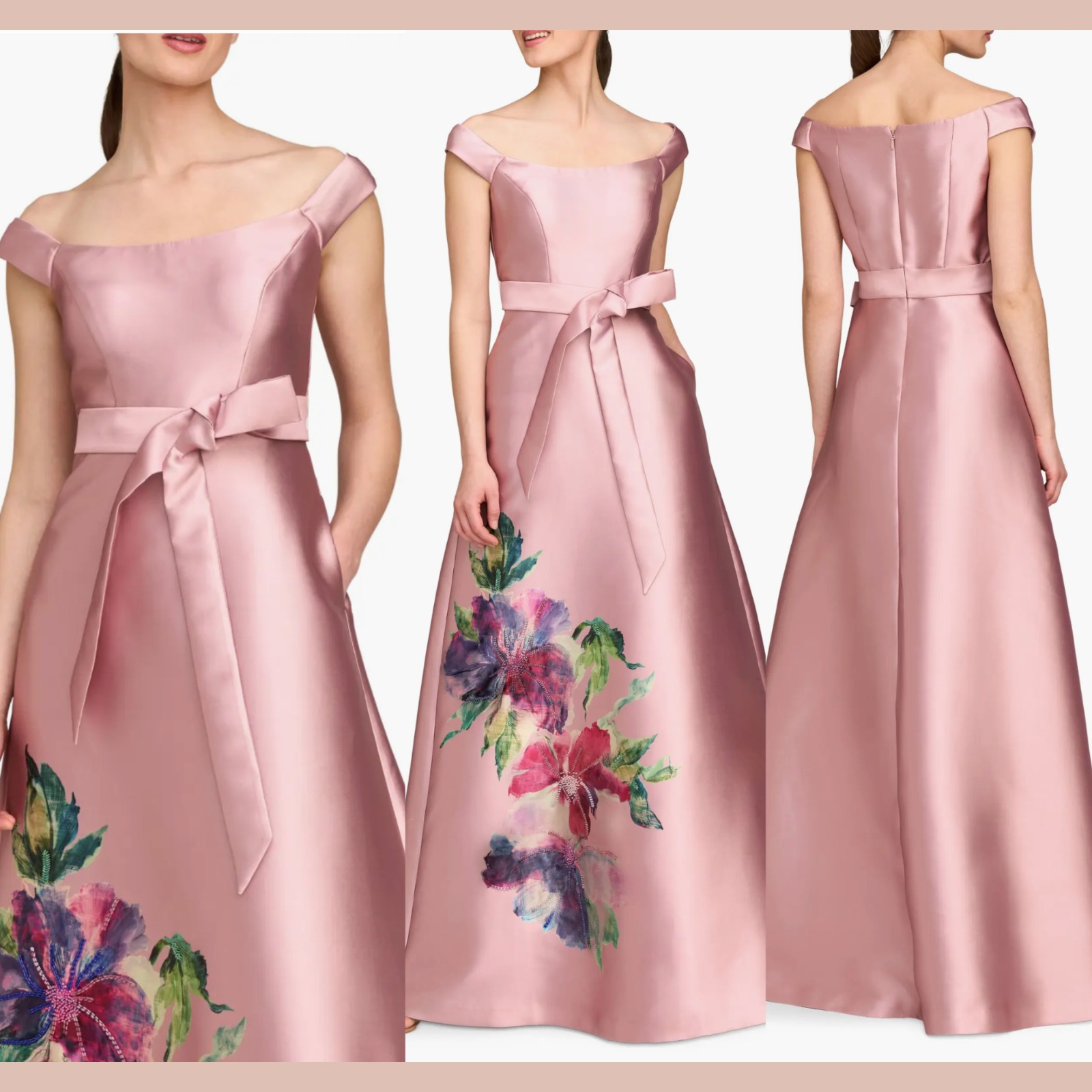 New $428 Kay Unger [ 16 ] Kitri Placed Floral Off The Shoulder A-Line Gown J1765